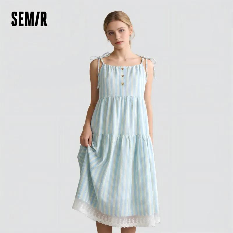 Semir texturé robe rayée femmes doux 2025 été nouveau Style de vacances dentelle sans bretelles robe