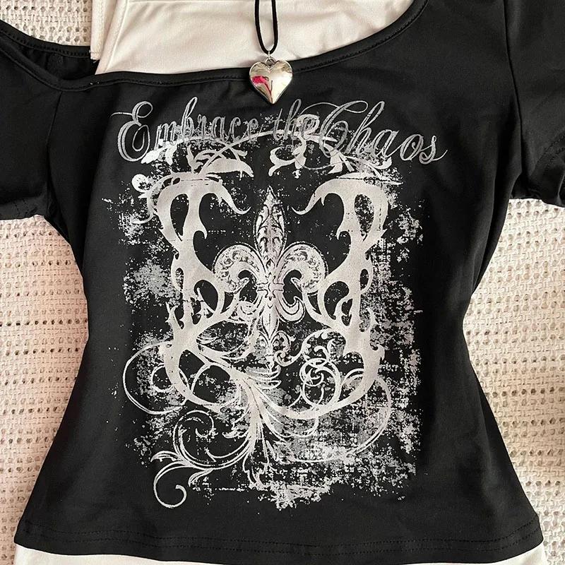 T-Shirt Punk Vintage des années 90 pour femmes, Streetwear d'été, Sexy, manches courtes, gothique, S