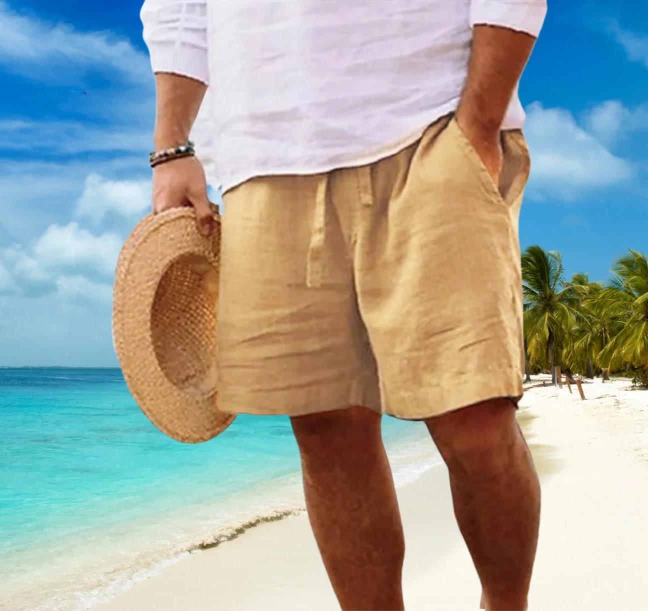Grande taille nouveaux hommes coton lin Shorts pantalon mâle été respirant couleur unie lin pantalon
