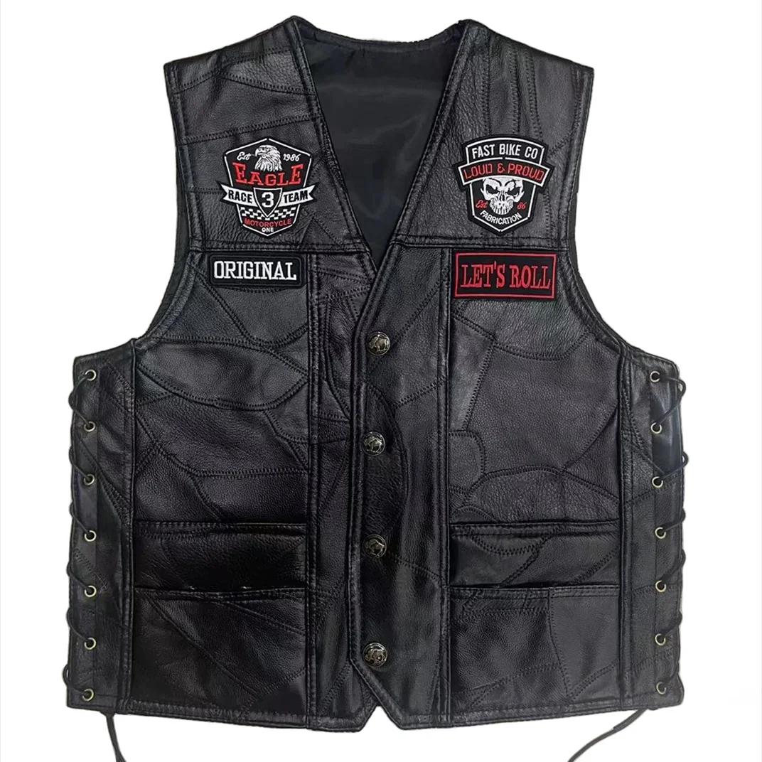 Gilet de moto en cuir pour homme, veste de motard punk, gilet d'équitation, veste de moto en fibre, 