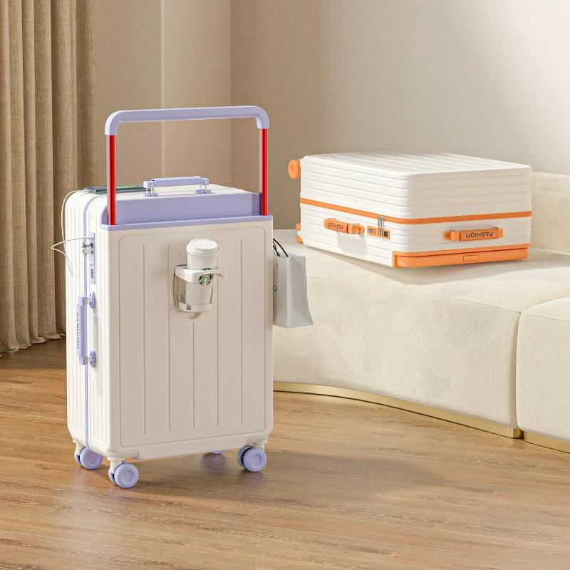 Nouvelle valise à poignée large, grande capacité, valise bicolore avec fermeture éclair et serrure à