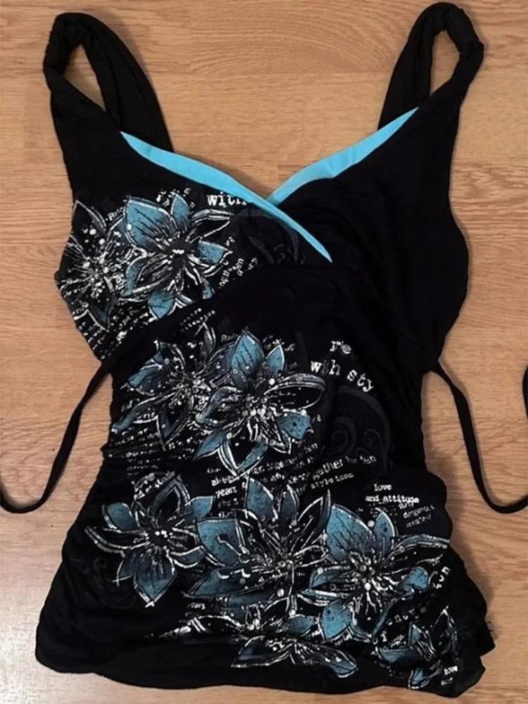 L'été Shibuya Chaude Fille Noir Sexy Sangle Top Femme 2000s Y2K Harajuku Gothique Rétro Dos Nu Top S
