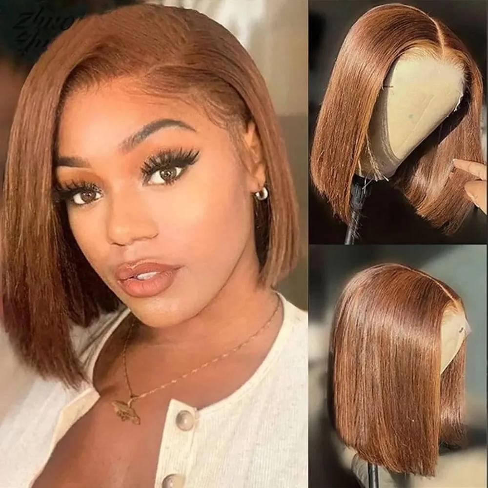Perruques courtes lisses en cheveux humains de 8 à 14 pouces, densité 200, pour femmes, perruques fr