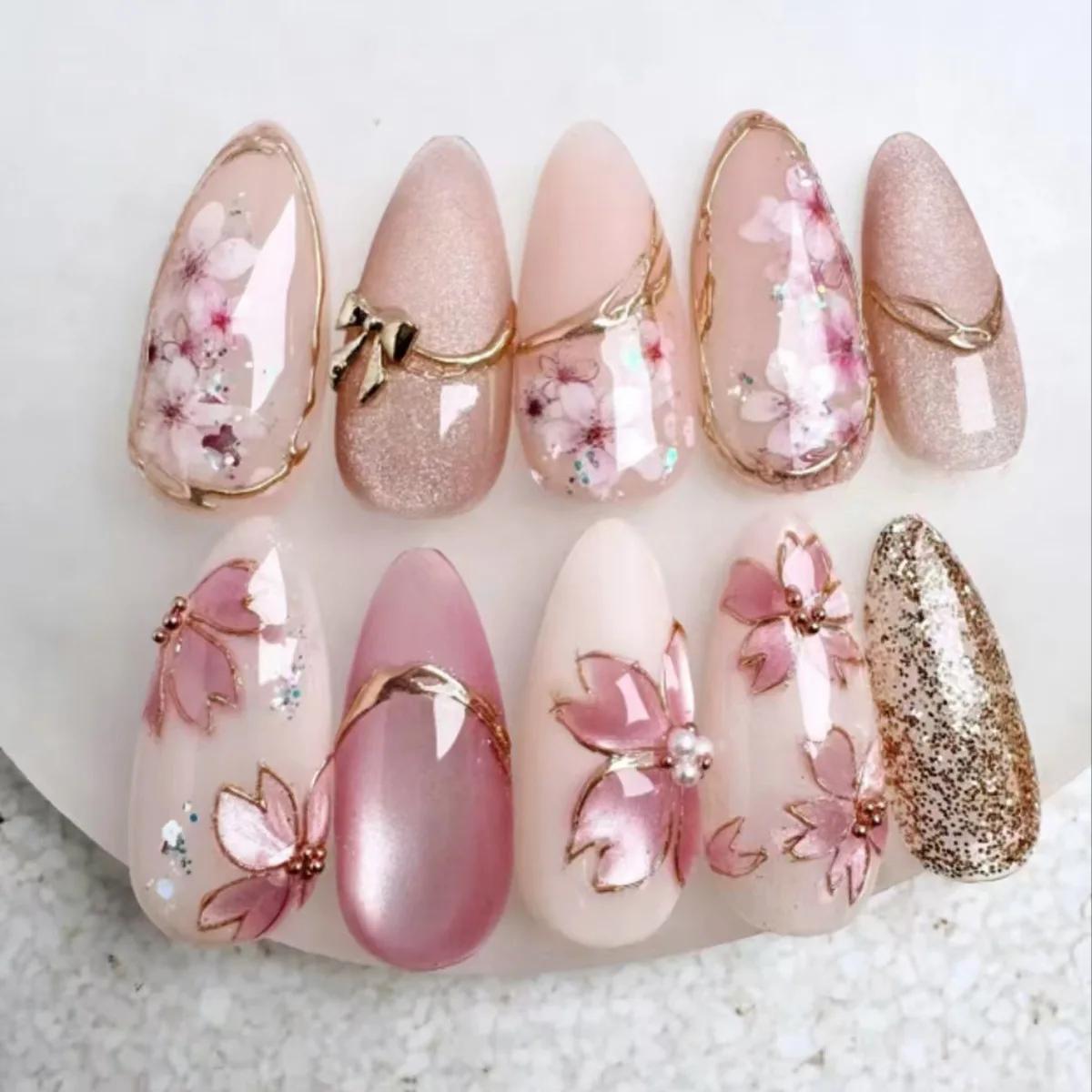 24 pièces dégradé rose amande faux ongles conseils portable oeil de chat tache conception ongles ens