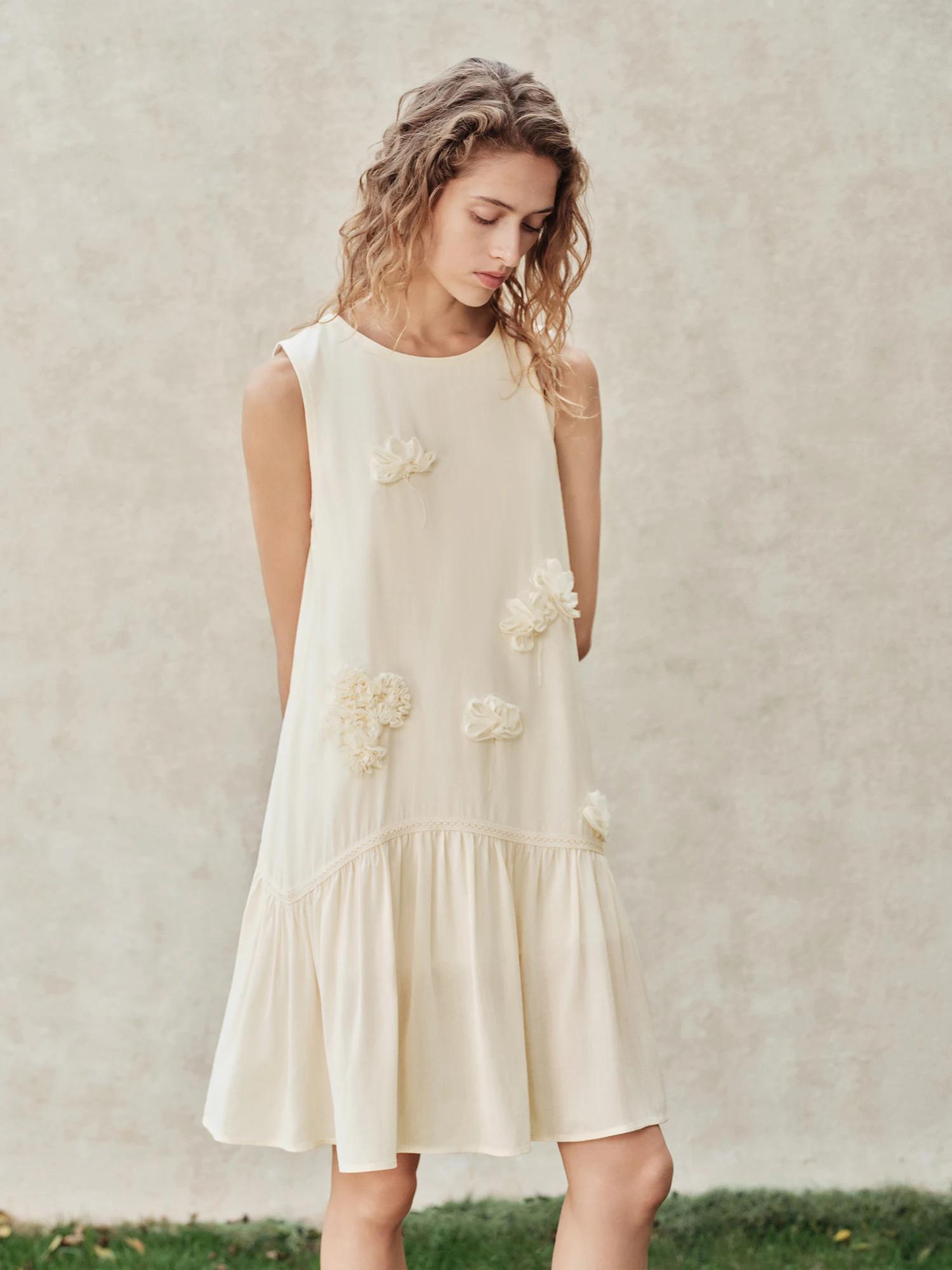 FSLE 【Série Premium】 Robe mini sans manches exquise perlée à la main pour femme, chic, élégante, pou