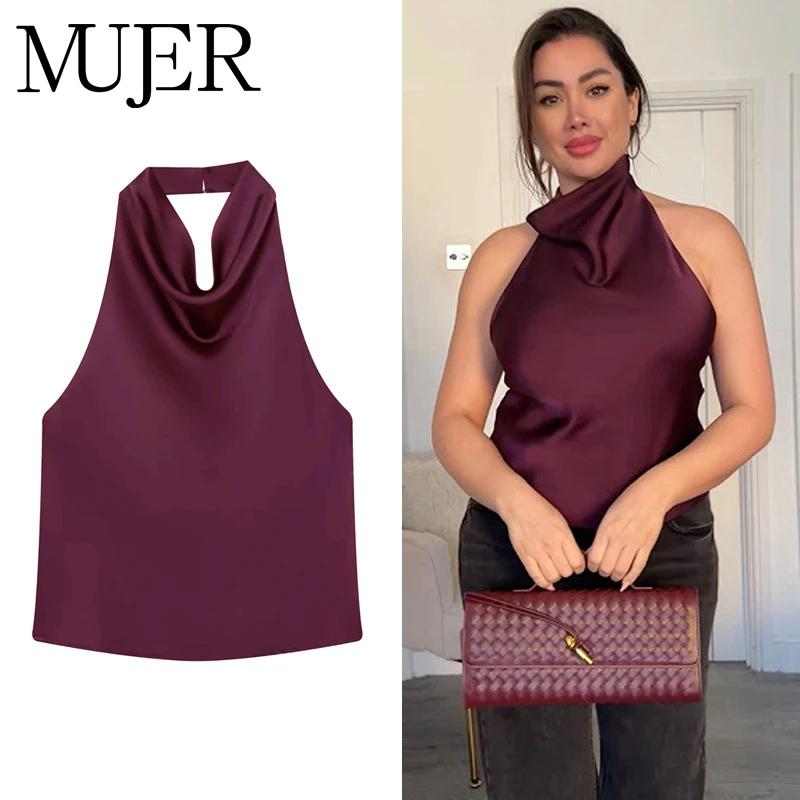Hauts en satin pour femme, style licou, épaules dénudées, dos nu, sexy, sans bretelles, camisole de 