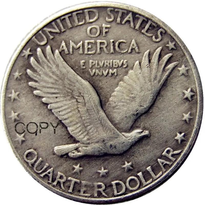 Pièce de monnaie plaquée argent du quart de liberté debout des États-Unis 1916-1924