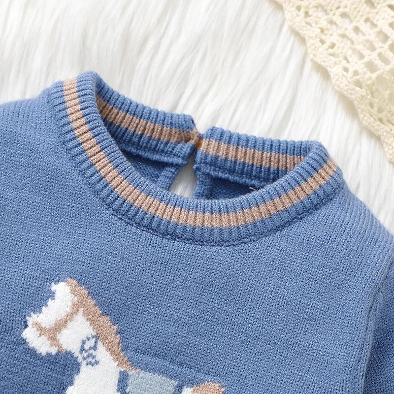 Barboteuse bleue en tricot à manches longues pour bébé, combinaisons pour nouveau-né garçon, combish