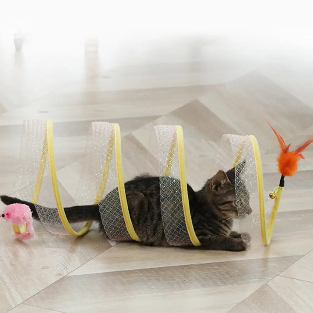 Tunnel Pliant de Type S pour Chat, Jouet de Printemps, Souris, Ikand Froissé, Extérieur, Chaton, Ani