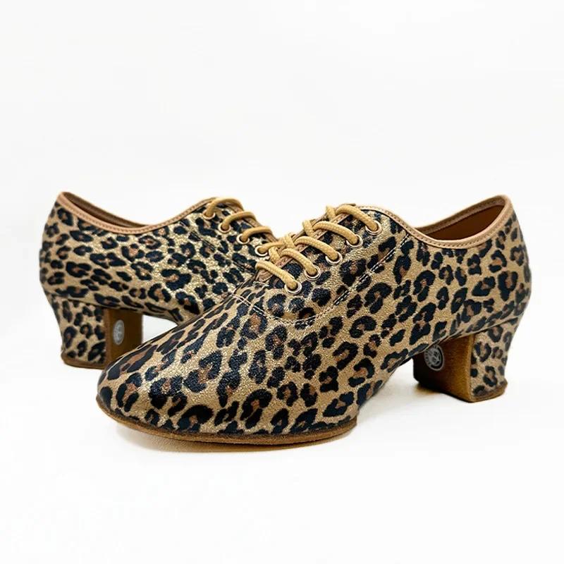 Chaussures danse latine femme paillettes léopard doré semelle souple tango moderne