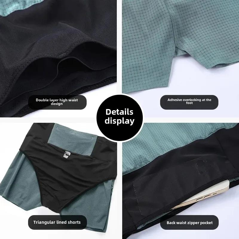 Short marathon 2 en 1 doublure triangulaire hommes respirant séchage rapide course