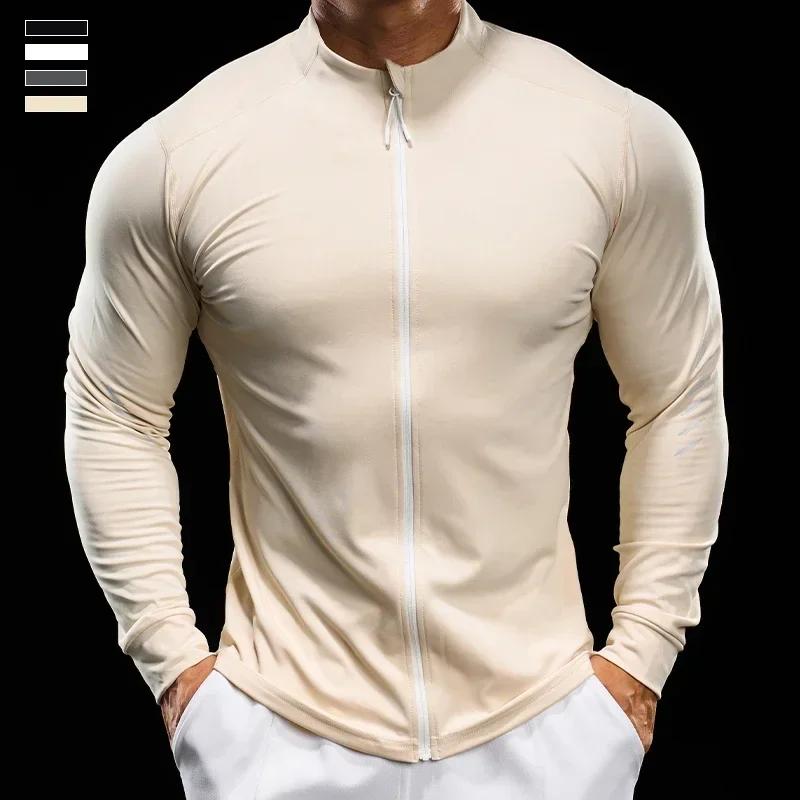 Veste de sport zippée à manches longues pour hommes, Économie de haute qualité, vaccage rapide, Gym,