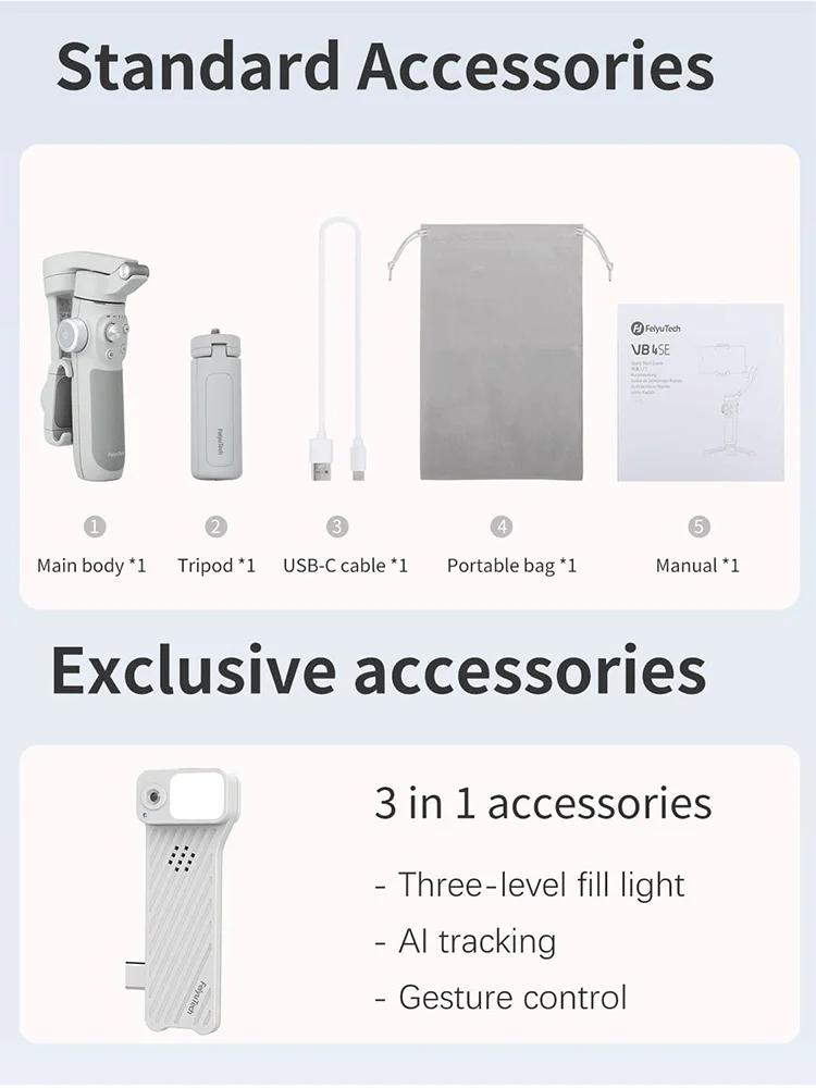 FeiyuTech VB4 Kit Smartphone Stabilisateur Suivi du Visage Lumière de Remplissage 3 Axes Téléphone C