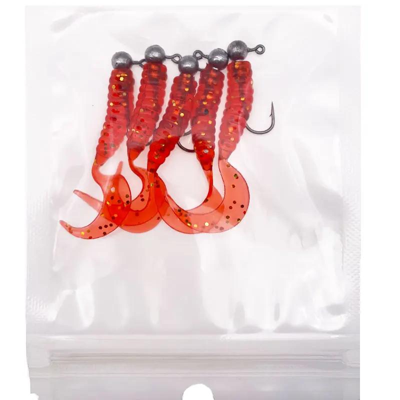 JYJ 5 pièces/sac 1g jig crochet avec 4cm pêche grub ver mouche doux petit leurre appât artificiel ma