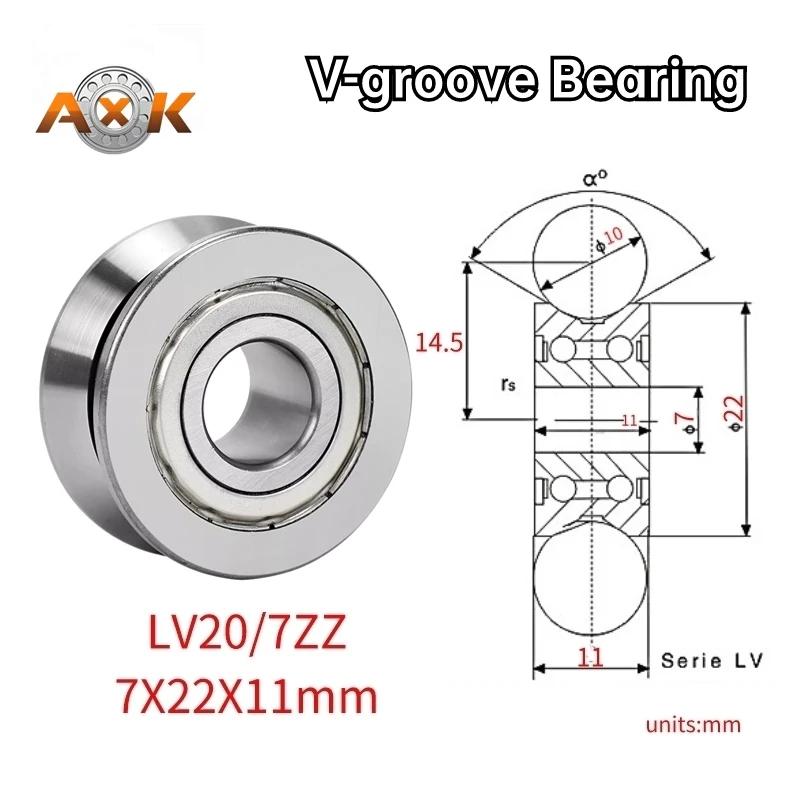 Série de rouleaux de Rail à rainure en V, roulement LV20/7 ZZ 2RS, diamètre intérieur 7mm, diamètre 