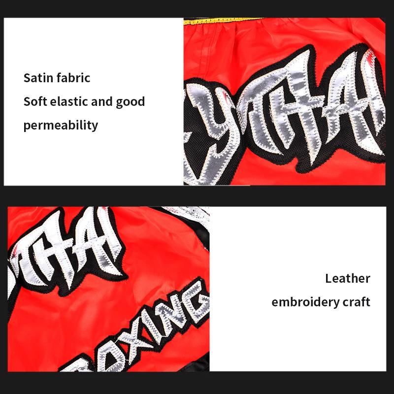 Short de boxe thaïlandaise brodé pour hommes et femmes, short de boxe thaïlandaise pour enfants, sat