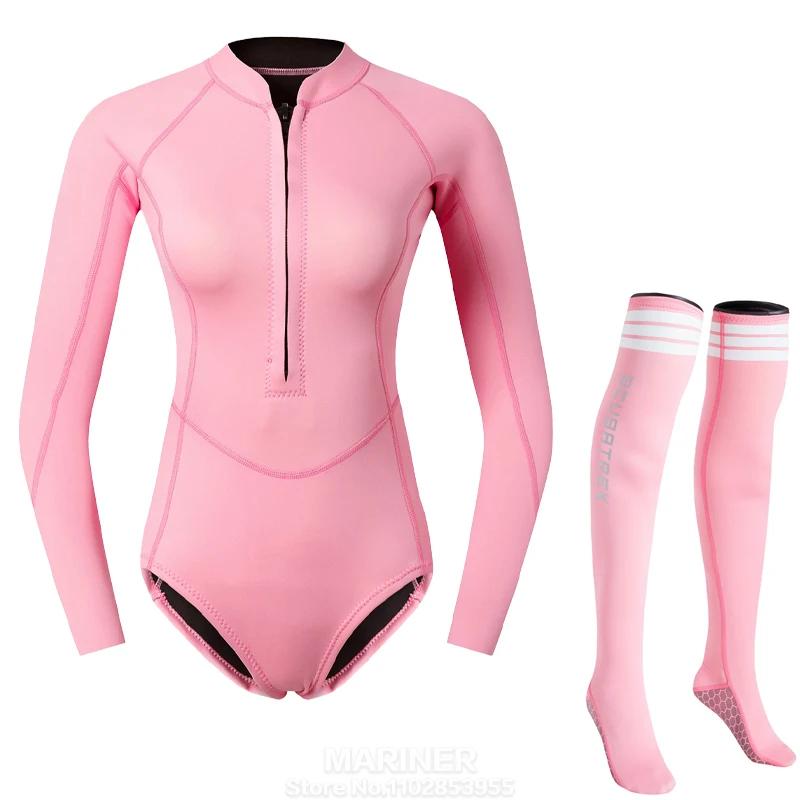Maillot de bain une pièce à manches longues pour femmes, combinaison de plongée en apnée pour filles