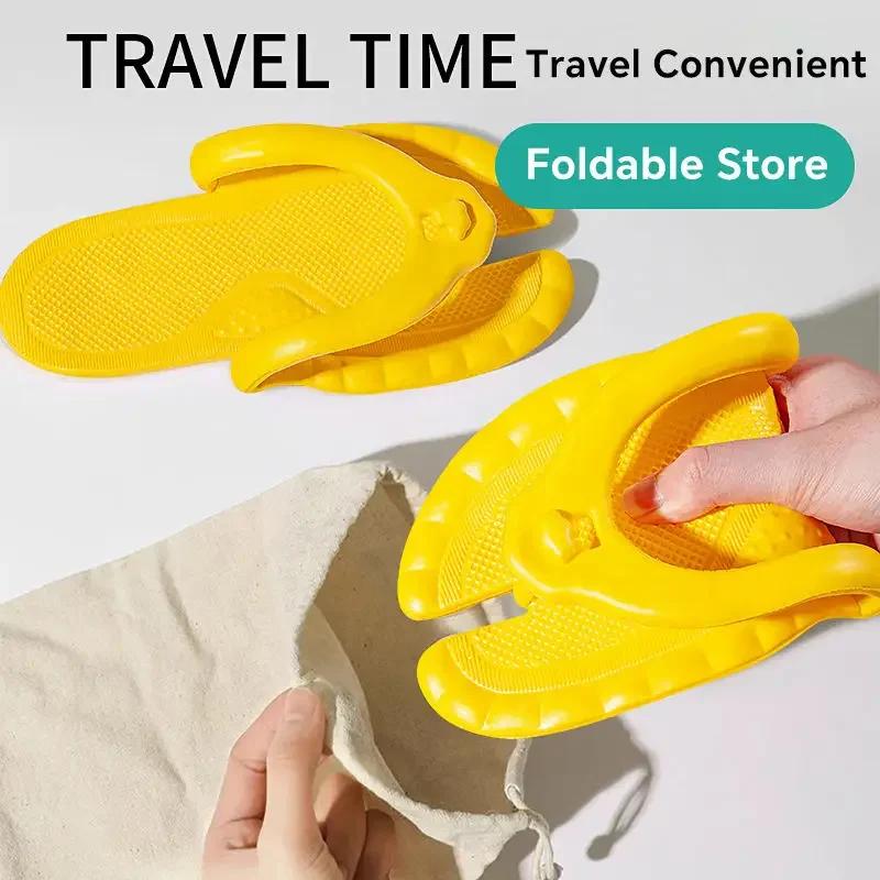 Pantoufles pliantes portables de couleur unie pour hommes et femmes, tongs légères et antidérapantes