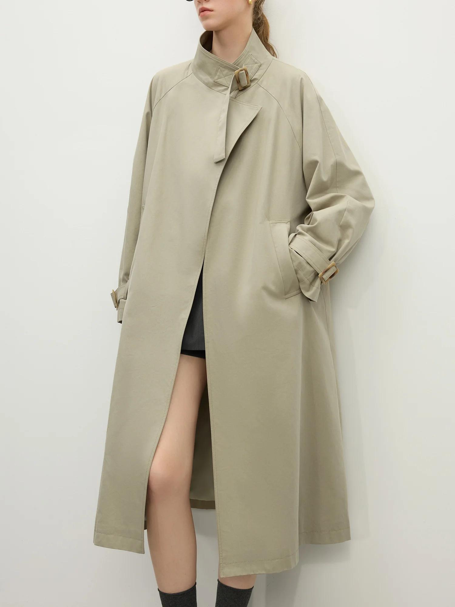 FSLE-Manteau long décontracté à col montant pour femme, tenue de bureau, style britannique, nouvelle