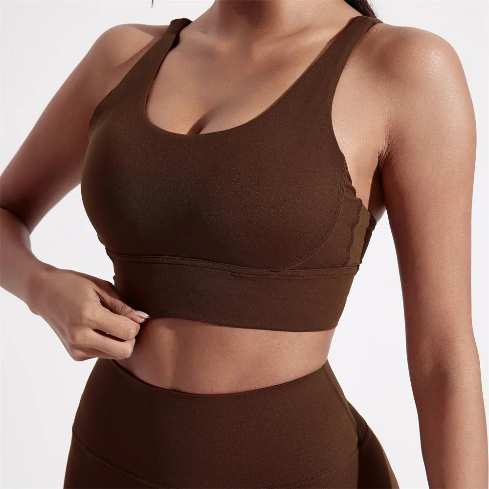 Couleur unie femmes dos croisé sous-vêtements de Fitness doux Fitness Sport soutien-gorge haut gymna