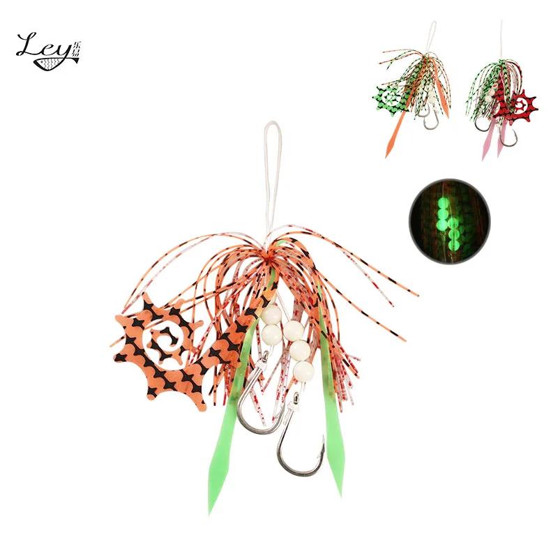 20 pièces Jig crochet en caoutchouc jupe vivaneau perles lumineuses en acier au carbone Double croch