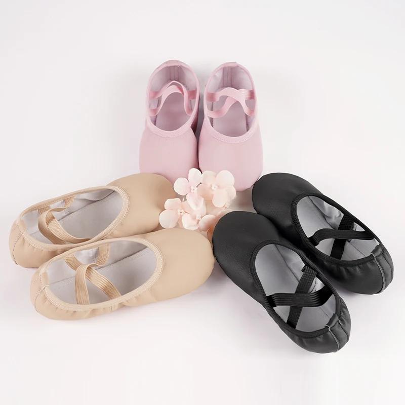 Chaussures de Ballet en PU pour petites filles, chaussures de danse pour enfants, ballerines en cuir