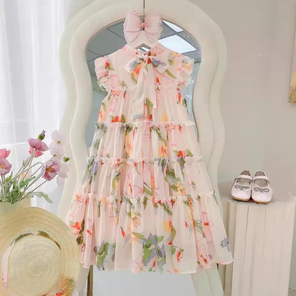 Robe princesse en mousseline de soie pour filles de 4 à 13 ans, Version coréenne, imprimé floral, gâ
