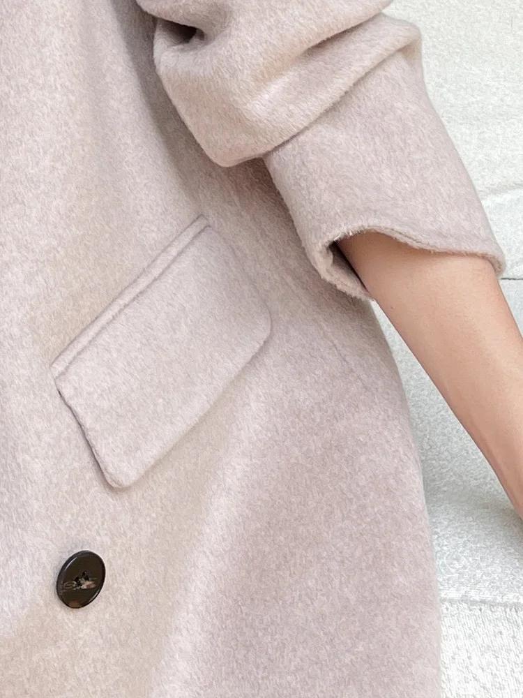 Blazer court en laine à revers crantés pour femme, 100% laine, avec poignets de travail, non doublé,