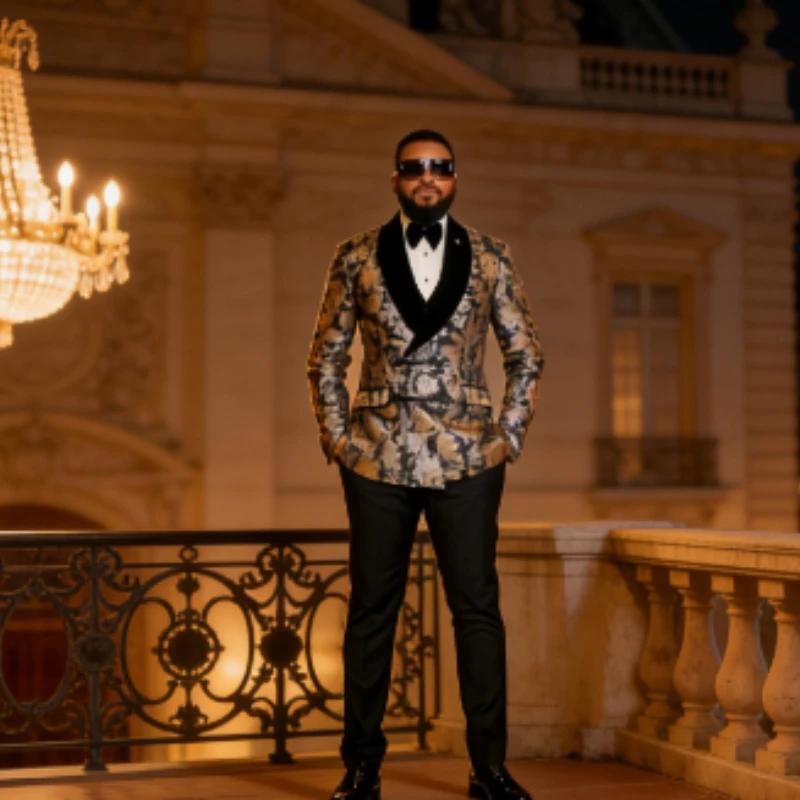 Costume de smoking jacquard à motifs 2 pièces, costumes floraux pour hommes, pour mariage, cérémonie
