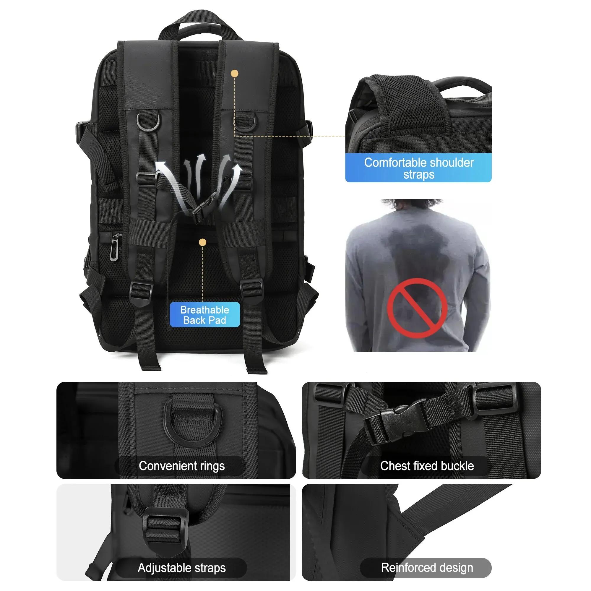 Likros hommes sac à dos voyage d'affaires sac à dos à main étanche extensible sacs à dos grande capa