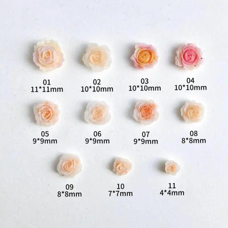 Double couleur Rose pivoine Nail Art décoration 3D lumineux petits boutons de fleurs fraîches breloq