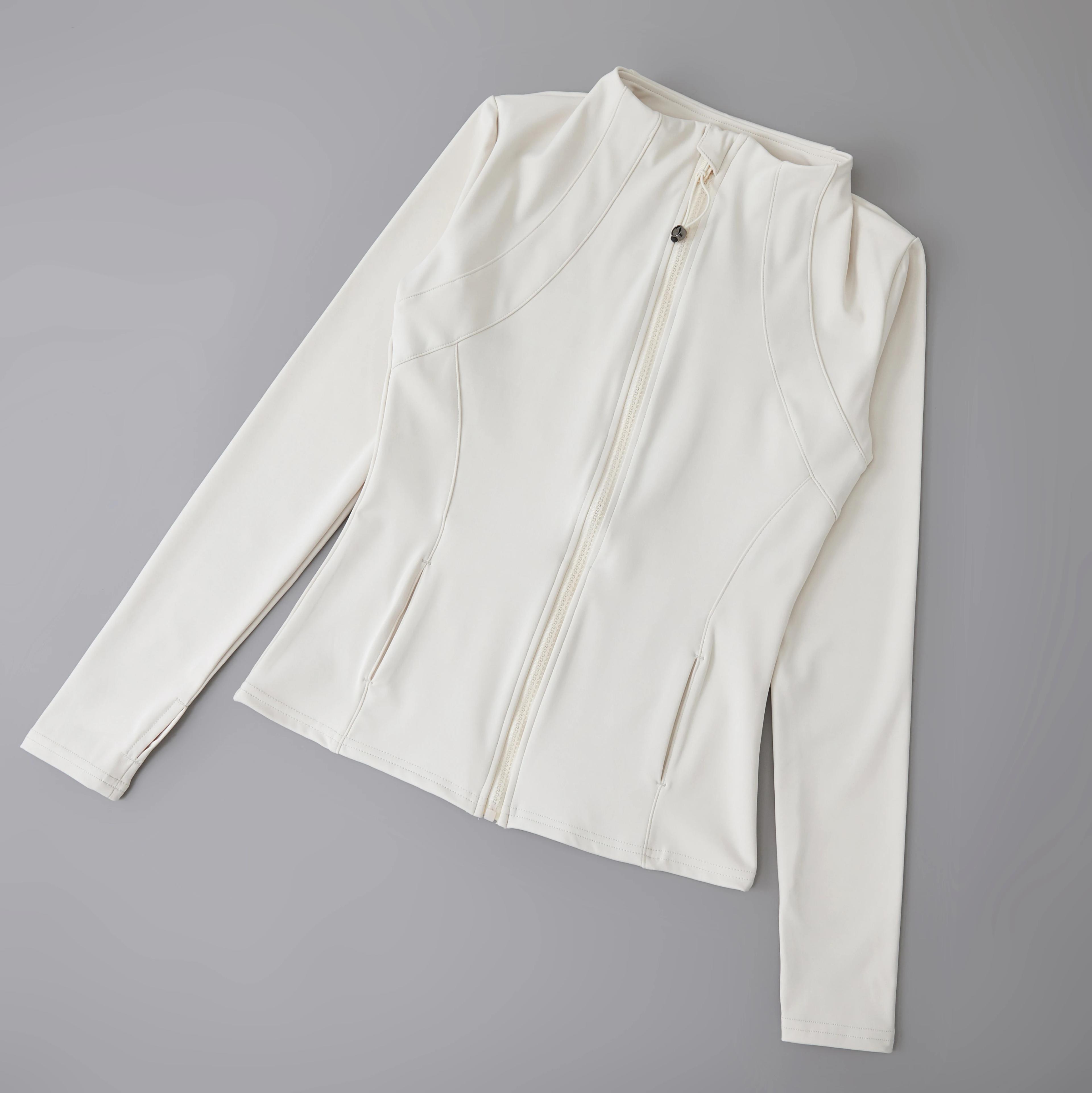Veste de yoga à manches longues en spandex avec fermeture éclair complète avec trou pour le pouce sa