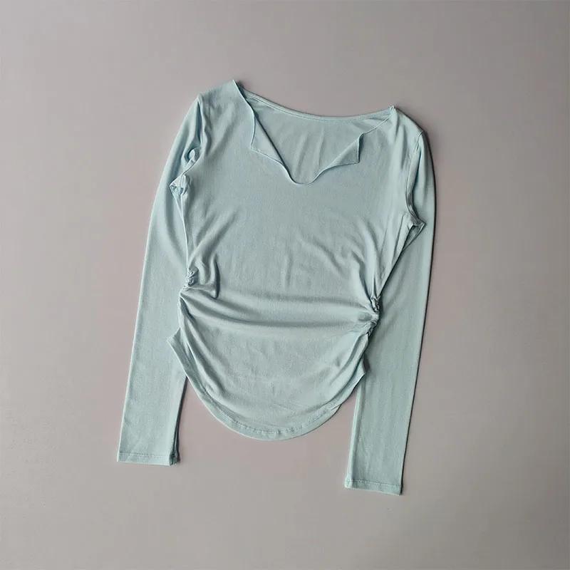 Haut de sport femme col V séchage rapide yoga course Pilates automne coupe couverte
