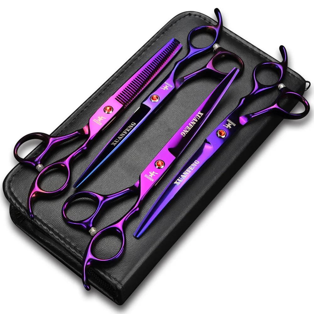 XUANFENG – ciseaux à cheveux colorés de 7 pouces, 4 pièces, ciseaux de coupe pour animaux de compagn