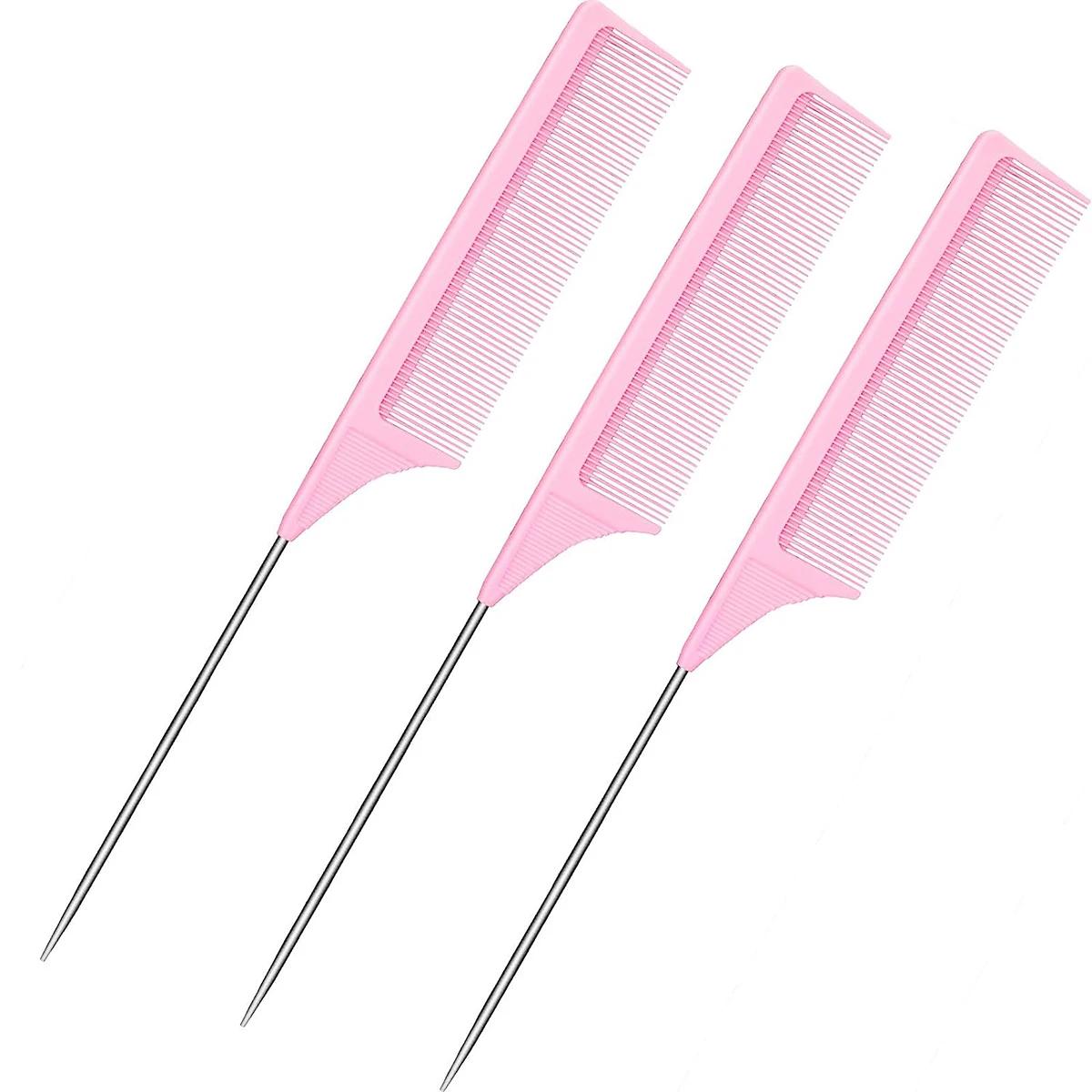 Peigne queue de cheval professionnel pointu pour salon, 3 pièces, antistatique, aiguille en acier, p