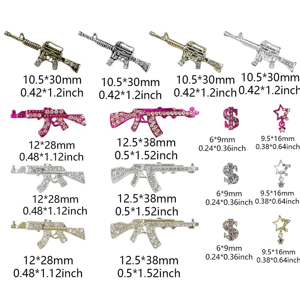 44 pièces pistolet ongles breloques Nail Art strass alliage pistolet Dollar signe étoile ongles luxe