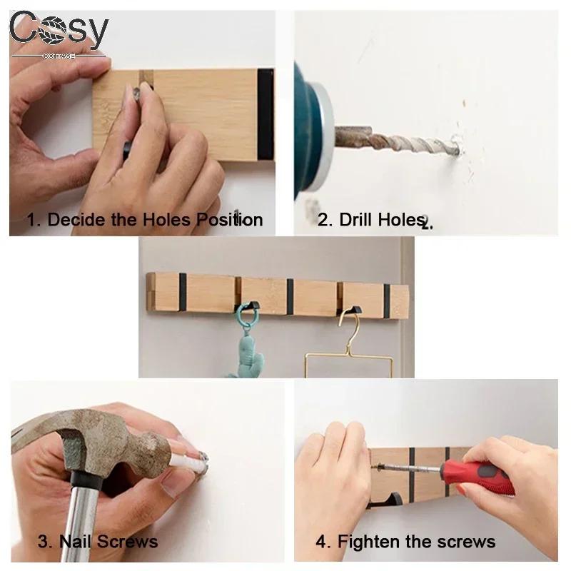 Crochet invisible en bois, créatif, en aluminium, blanc, noir, mural, porte-manteau, porte-serviette