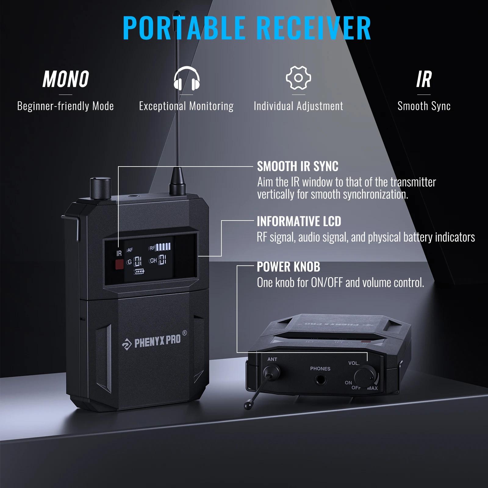 Récepteur Bodypack 500MHz/900MHz pour système de surveillance de scène sans fil PHENYX PRO PTM-11 & 