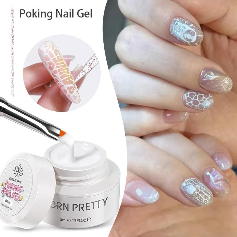 BORN PRETTY 5ml piquant ongles Gel dentelle trou noir blanc Poke bulle océan vague motif creux peint