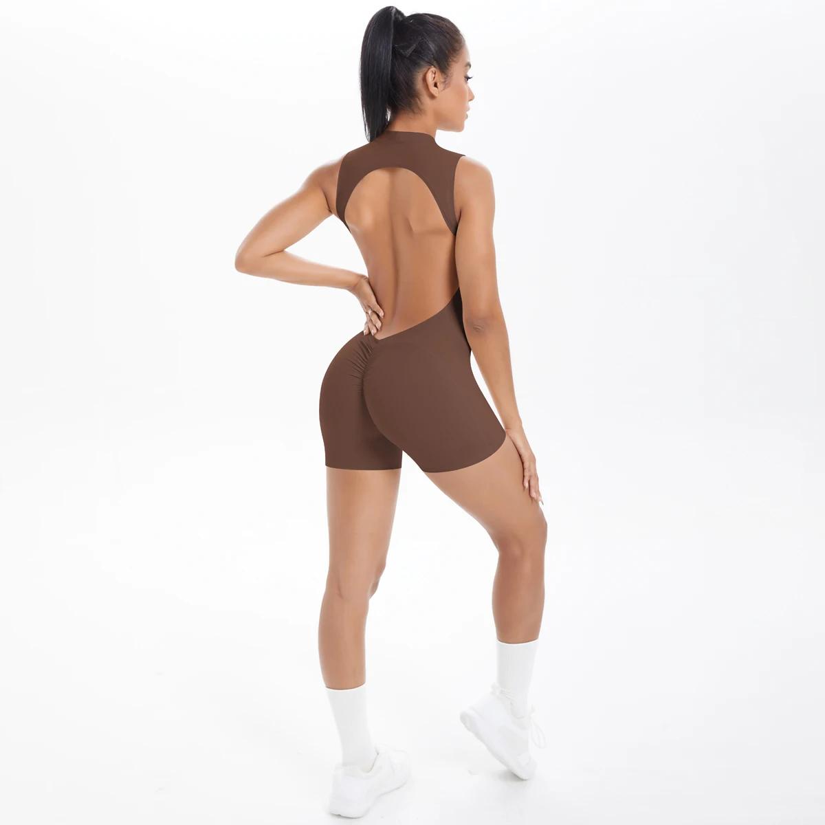 Combinaison de Yoga creuse sans manches, dos nu, pour femmes, body de couleur unie, sport de levage,