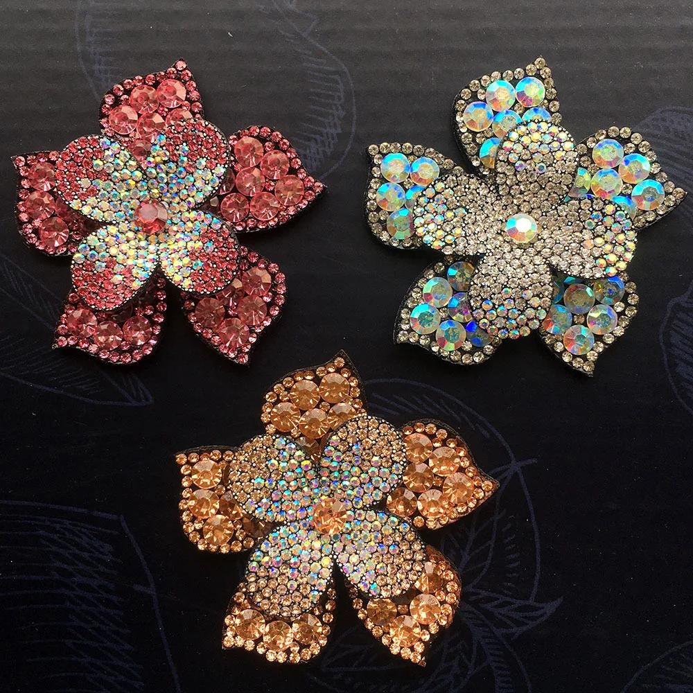 Patch brodé de fleurs en cristal, 1 pièce, pince à cheveux en tissu, sacs appliqués, décoration de m