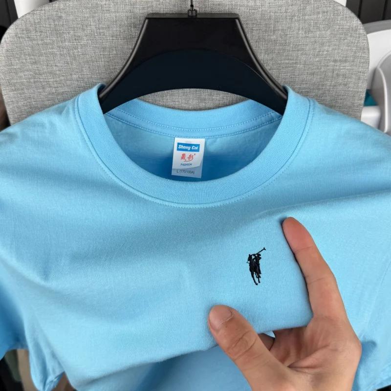 T-shirt homme 100 % coton pur de haute qualité, col rond, manches courtes, broderie poney, mode été 