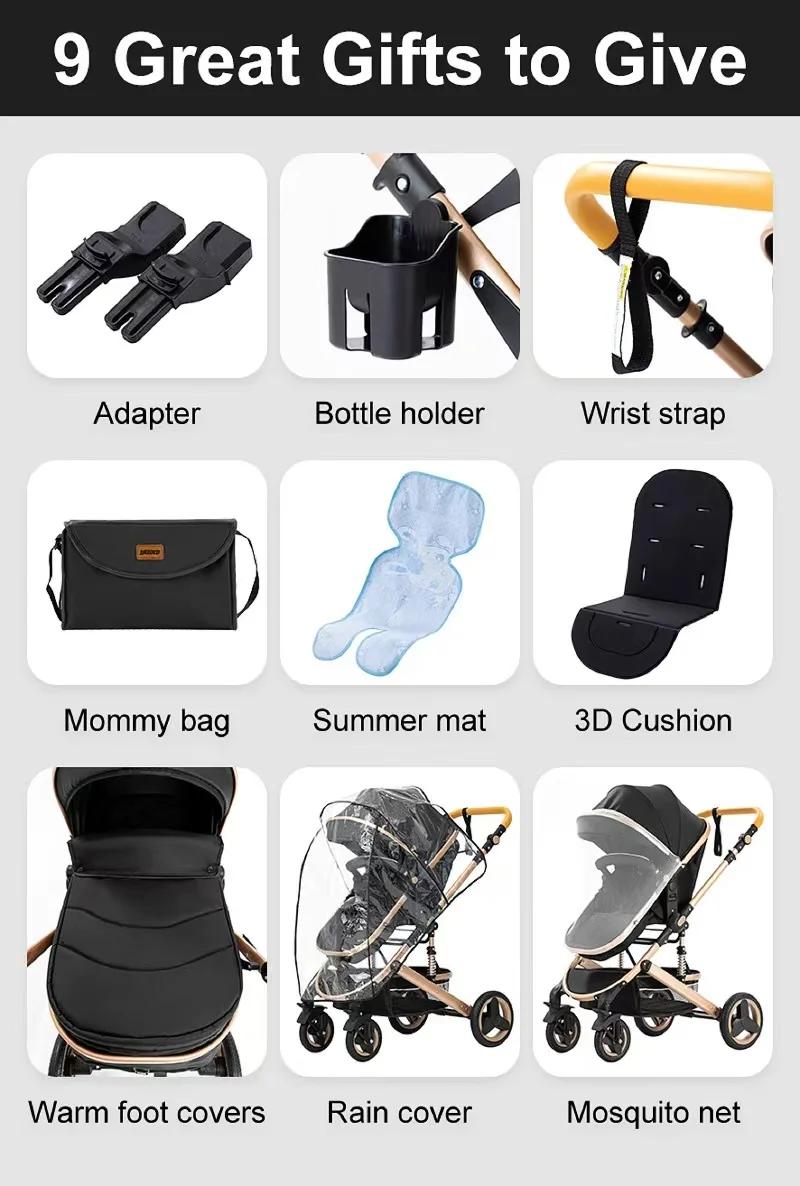 Poussette multifonction 3 en 1 pour bébé avec poussette compacte pliable légère, siège auto et nacel