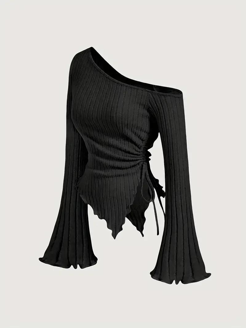 Nouveau femmes Sexy épaules nues croix à manches longues mince T-Shirt décontracté Style de rue asym