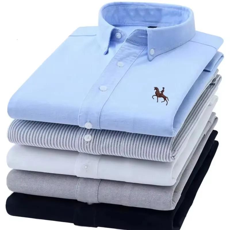 Chemise habillée Oxford basique pour hommes, manches longues, 100% pur coton, solide, décontractée, 