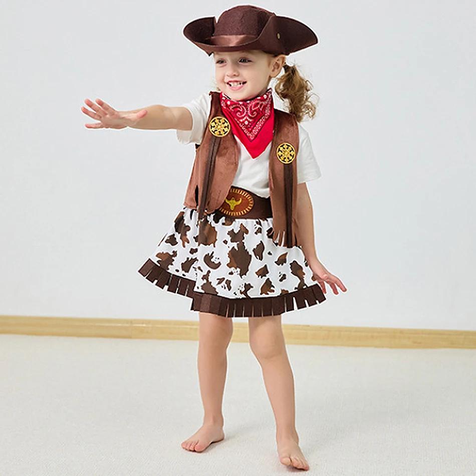 Ensemble de vêtements de cowgirl pour enfants, veste, jupe, chapeau, tenue de spectacle pour filles,