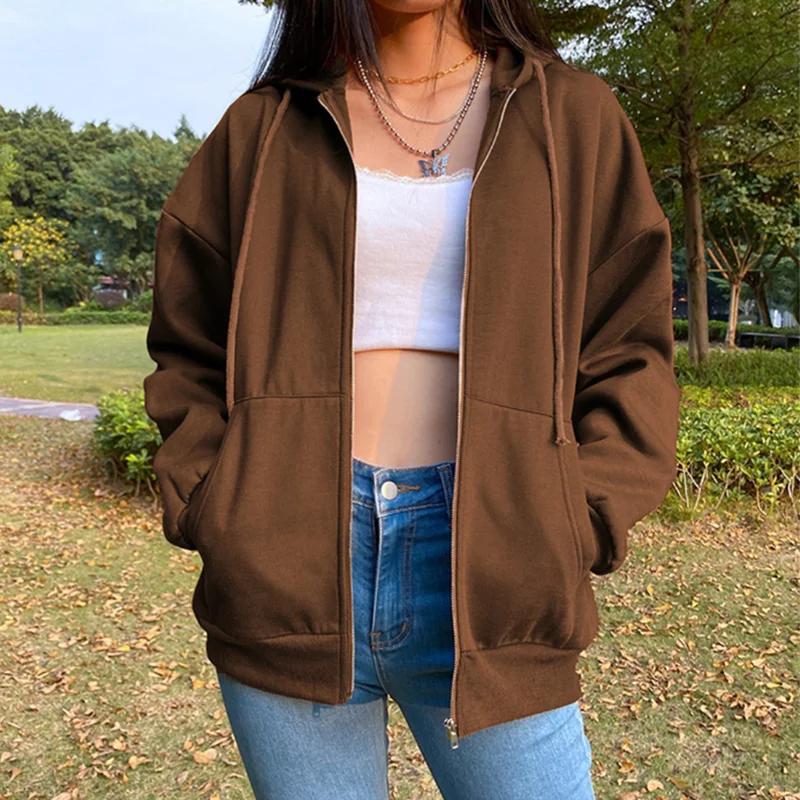 Sweat à capuche en polaire, couleur unie, mode coréenne, haut à manches longues, poches avec cordon 