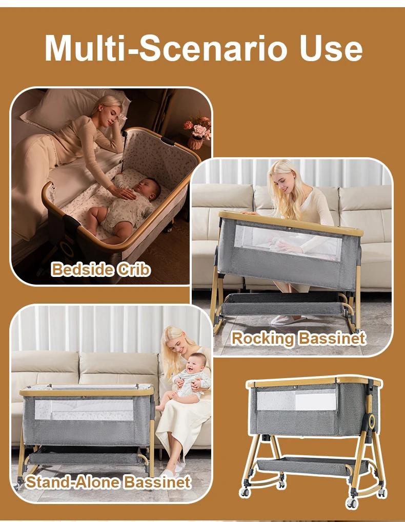 Lit bébé multifonctionnel avec réglage de hauteur pliable, berceau, lit de couchage, lit d'appoint p