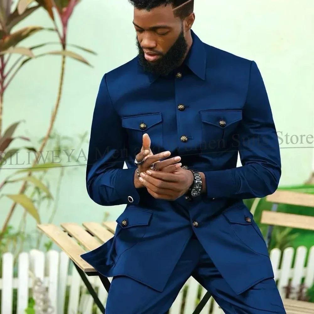 Costumes pour hommes 2 pièces mode col montant simple boutonnage costume couleur unie mariage smokin