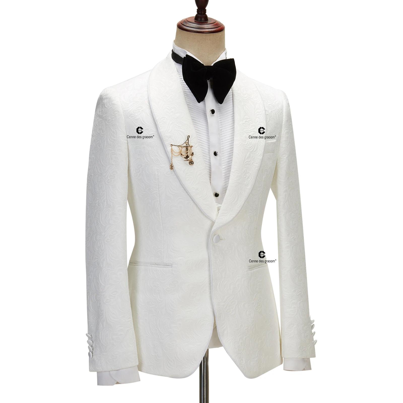 Cenne Des Graoom – costume pour hommes, veste Paisley ivoire, pantalon noir de smoking avec rayures 